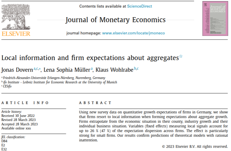 Publication in the Journal of Monetary Economics